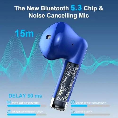 Wireless Earbuds, Bluetooth 5.4 Earbuds Stereo Bass, Bluetooth Headphones in Ear Noise Cancelling Mic, Earphones IP7 Waterproof Sports, 32H Playtime USB C Charging Case Blue Ear Buds for Android iOS - 2