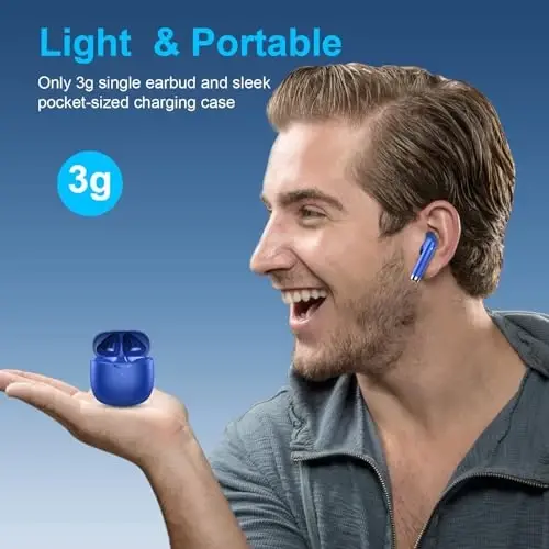Wireless Earbuds, Bluetooth 5.4 Earbuds Stereo Bass, Bluetooth Headphones in Ear Noise Cancelling Mic, Earphones IP7 Waterproof Sports, 32H Playtime USB C Charging Case Blue Ear Buds for Android iOS - 4
