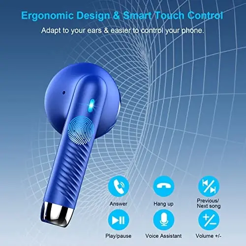 Wireless Earbuds, Bluetooth 5.4 Earbuds Stereo Bass, Bluetooth Headphones in Ear Noise Cancelling Mic, Earphones IP7 Waterproof Sports, 32H Playtime USB C Charging Case Blue Ear Buds for Android iOS - 6