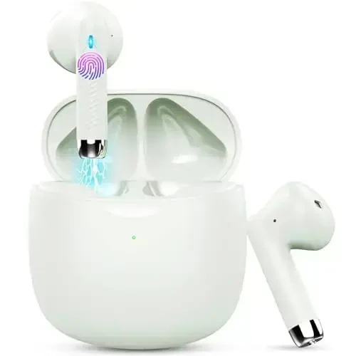 Wireless Earbuds, Bluetooth 5.4 Earbuds Stereo Bass, Bluetooth Headphones in Ear Noise Cancelling Mic, Earphones IP7 Waterproof Sports, 32H Playtime USB C Charging Case Green Ear Buds for Android iOS 