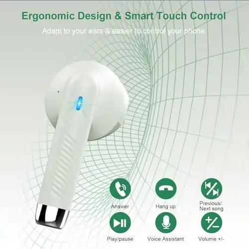 Wireless Earbuds, Bluetooth 5.4 Earbuds Stereo Bass, Bluetooth Headphones in Ear Noise Cancelling Mic, Earphones IP7 Waterproof Sports, 32H Playtime USB C Charging Case Green Ear Buds for Android iOS - 6