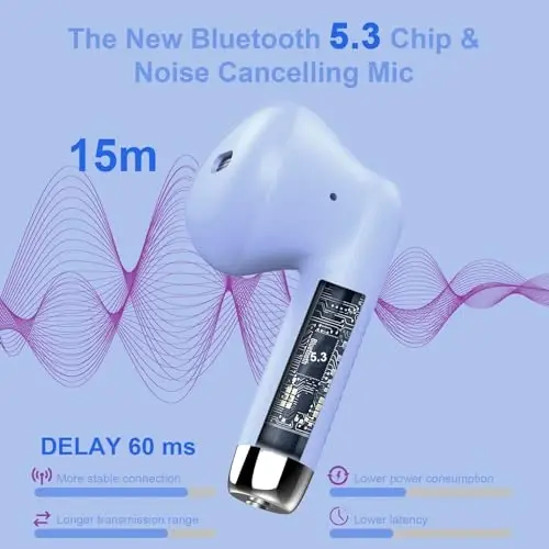 Wireless Earbuds, Bluetooth 5.4 Earbuds Stereo Bass, Bluetooth Headphones in Ear Noise Cancelling Mic, Earphones IP7 Waterproof Sports, 32H Playtime USB C Charging Case Purple Ear Buds for Android iOS - JXREV (1)