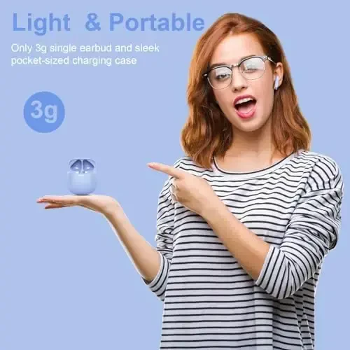 Wireless Earbuds, Bluetooth 5.4 Earbuds Stereo Bass, Bluetooth Headphones in Ear Noise Cancelling Mic, Earphones IP7 Waterproof Sports, 32H Playtime USB C Charging Case Purple Ear Buds for Android iOS - 4