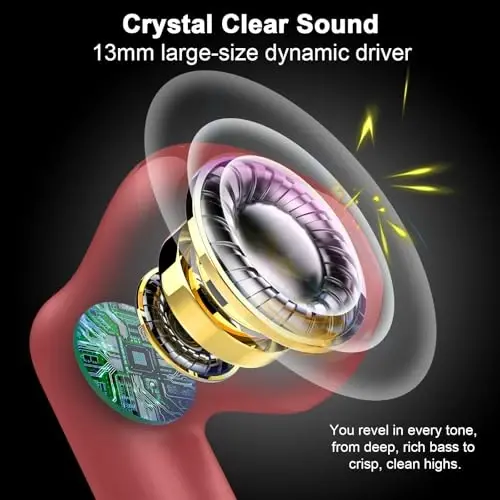 Wireless Earbuds, Bluetooth 5.4 Earbuds Stereo Bass, Bluetooth Headphones in Ear Noise Cancelling Mic, Earphones IP7 Waterproof Sports, 32H Playtime USB C Charging Case Red Ear Buds for Android iOS - 3