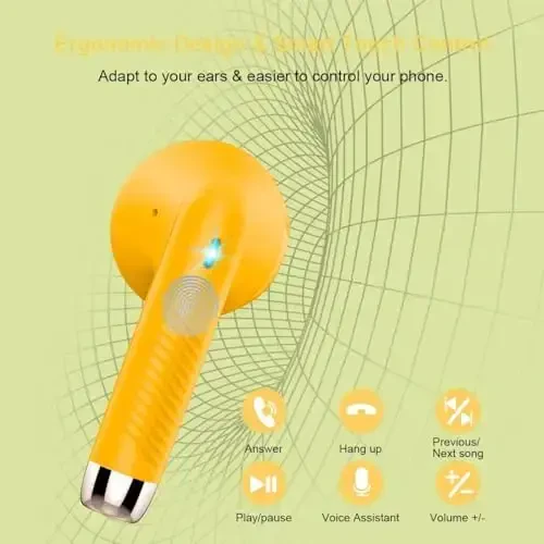 Wireless Earbuds, Bluetooth 5.4 Earbuds Stereo Bass, Bluetooth Headphones in Ear Noise Cancelling Mic, Earphones IP7 Waterproof Sports, 32H Playtime USB C Charging Case Yellow Ear Buds for Android iOS - 6