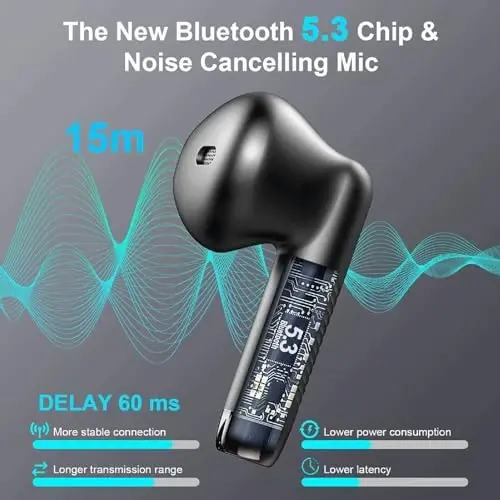 Wireless Earbuds, Bluetooth 5.4 Earbuds Stereo Bass, Bluetooth Headphones in Ear Noise Cancelling Mic, Sports Earphones IP7 Waterproof, 32H Playtime USB C Mini Charging Case Ear Buds for Android iOS - JXREV (1)