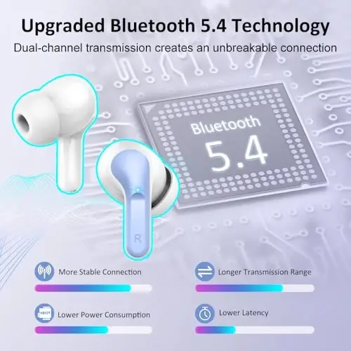Wireless Earbuds, Bluetooth 5.4 Headphones 2026 NEW Ear Buds 40H Bass Stereo in-Ear Earphones ENC Noise Cancelling Earbuds with 4 HD Mic, USB-C LED Display IP7 Waterproof Sport Headset for Android iOS - 2
