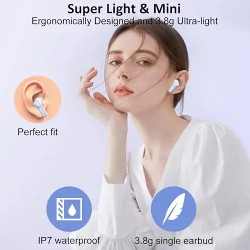 Wireless Earbuds, Bluetooth 5.4 Headphones 2026 NEW Ear Buds 40H Bass Stereo in-Ear Earphones ENC Noise Cancelling Earbuds with 4 HD Mic, USB-C LED Display IP7 Waterproof Sport Headset for Android iOS - 5