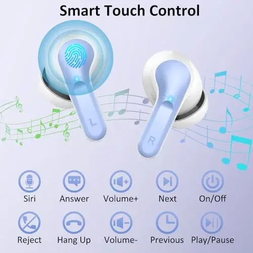 Wireless Earbuds, Bluetooth 5.4 Headphones 2026 NEW Ear Buds 40H Bass Stereo in-Ear Earphones ENC Noise Cancelling Earbuds with 4 HD Mic, USB-C LED Display IP7 Waterproof Sport Headset for Android iOS - 6