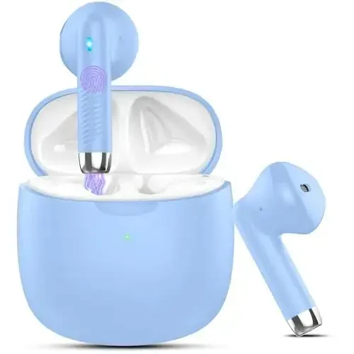 Wireless Earbuds, Bluetooth 5.4 Headphones in Ear with Noise Cancelling Mic, Bluetooth Earbuds Stereo Bass, IP7 Waterproof Sports Earphones, 32H Playtime USB C Charging Buds Light Blue for Android iOS - MODAZONE