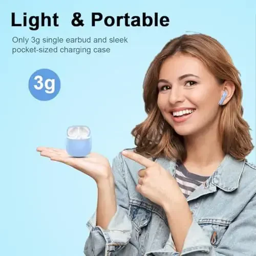 Wireless Earbuds, Bluetooth 5.4 Headphones in Ear with Noise Cancelling Mic, Bluetooth Earbuds Stereo Bass, IP7 Waterproof Sports Earphones, 32H Playtime USB C Charging Buds Light Blue for Android iOS - 4