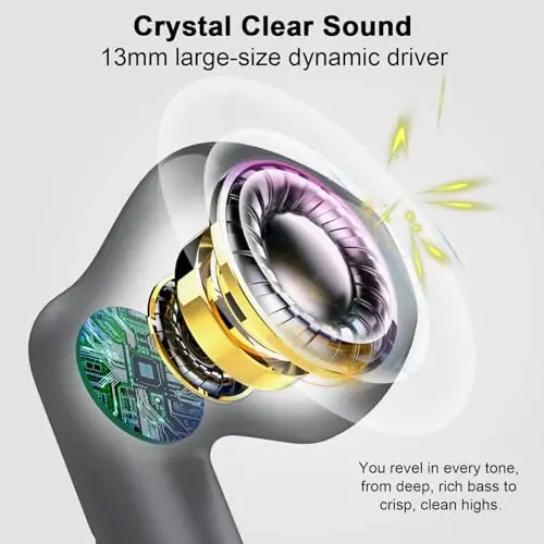 Wireless Earbuds, Bluetooth 5.4 Headphones in Ear with Noise Cancelling Mic, Bluetooth Earbuds Stereo Bass, IP7 Waterproof Sports Earphones, 32H Playtime USB C Charging Ear Buds Gray for Android iOS - 9