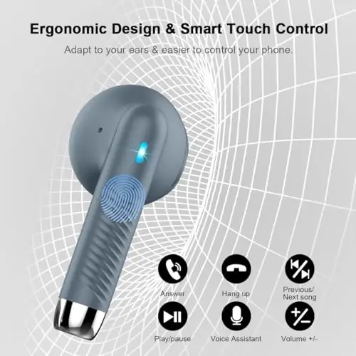 Wireless Earbuds, Bluetooth 5.4 Headphones in Ear with Noise Cancelling Mic, Bluetooth Earbuds Stereo Bass, IP7 Waterproof Sports Earphones, 32H Playtime USB C Charging Ear Buds Gray for Android iOS - 6