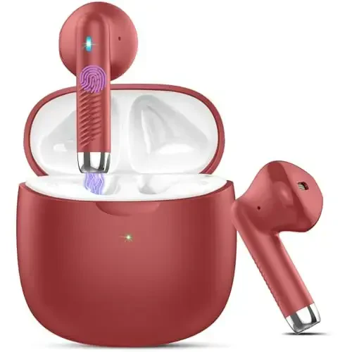 Wireless Earbuds, Bluetooth 5.4 Headphones in Ear with Noise Cancelling Mic, Bluetooth Earbuds Stereo Bass, IP7 Waterproof Sports Earphones, 32H Playtime USB C Charging Ear Buds Red for Android iOS - MODAZONE