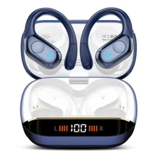 Wireless Earbuds Bluetooth 5.4 Headphones Sports, 75Hrs Bass Hi-Fi Stereo | Over Ear Buds Workout Running Gym, ENC Noise Cancelling Earphones with Earhook, IP-X7 Waterproof Headset for Android iOS - 1