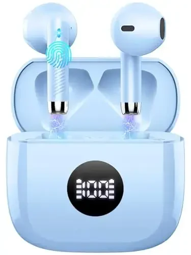 Wireless Earbuds, Bluetooth Ear Buds LED Power Display Headphones Bass Stereo, Bluetooth Earbuds in-Ear Noise Cancelling Mic, 40H Playback Mini Case IP7 Waterproof Sports Earphones for Android iOS - 1