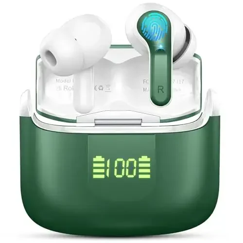 Wireless Earbuds, Bluetooth Headphones 2025 NEW Ear Buds 40H Bass Stereo in-Ear Earphones ENC Noise Cancelling 5.3 Earbuds with 4 HD Mic, USB-C LED Display IP7 Waterproof Sport Headset for Android iOS - ORDTOP