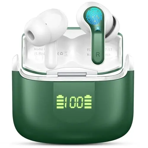 Wireless Earbuds, Bluetooth Headphones 2026 NEW Ear Buds 40H Bass Stereo in-Ear Earphones ENC Noise Cancelling 5.4 Earbuds with 4 HD Mic, USB-C LED Display IP7 Waterproof Sport Headset for Android iOS - 1