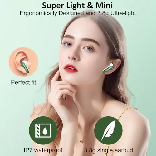 Wireless Earbuds, Bluetooth Headphones 2026 NEW Ear Buds 40H Bass Stereo in-Ear Earphones ENC Noise Cancelling 5.4 Earbuds with 4 HD Mic, USB-C LED Display IP7 Waterproof Sport Headset for Android iOS - 5