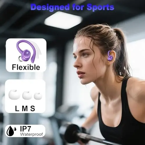 Wireless Earbuds Bluetooth Headphones Sport, Bluetooth 5.3 Earbud 3D HiFi Stereo Over Ear Buds, 48Hrs Earhooks Earphone with Noise Cancelling Mic, IP7 Waterproof Headset for Workout/Running/Gym - 5