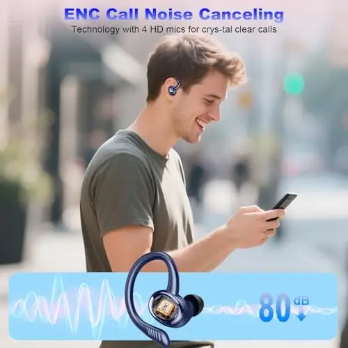 Wireless Earbuds Bluetooth Headphones Sport, Bluetooth 5.3 Earbud 3D HiFi Stereo Over Ear Buds, 48Hrs Earhooks Earphone with Noise Cancelling Mic, IP7 Waterproof Headset for Workout/Running/Gym - 4