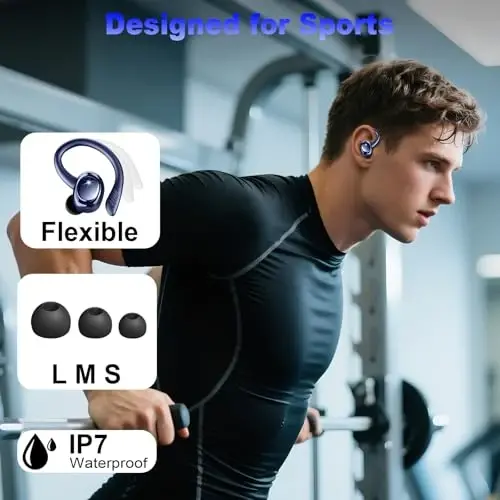 Wireless Earbuds Bluetooth Headphones Sport, Bluetooth 5.3 Earbud 3D HiFi Stereo Over Ear Buds, 48Hrs Earhooks Earphone with Noise Cancelling Mic, IP7 Waterproof Headset for Workout/Running/Gym - 6