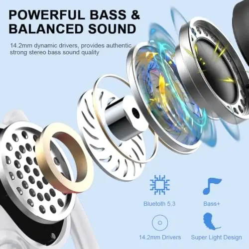 Wireless Earbuds Bluetooth Headphones Sport, HiFi Stereo Earphones in Ear | 50+Hrs Deep Bass, ENC Noise Cancelling Ear Buds with Earhook, USB-C IP-X7 Waterproof for Running Workout Gym Android iOS - 3