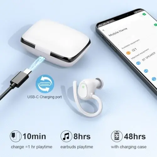 Wireless Earbuds Bluetooth Headphones Sport, HiFi Stereo Earphones in Ear | 50+Hrs Deep Bass, ENC Noise Cancelling Ear Buds with Earhook, USB-C IP-X7 Waterproof for Running Workout Gym Android iOS - 4
