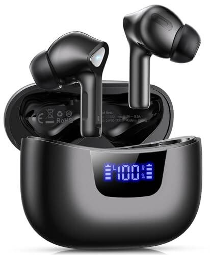 Wireless Earbuds Bluetooth Headphones with Mic 50H Playback Deep Bass Stereo Ear Buds with LED Power Display Charging Case IPX7 Waterproof in-Ear Earphones for Laptop Pad Tablet Android/iOS Phones - 1