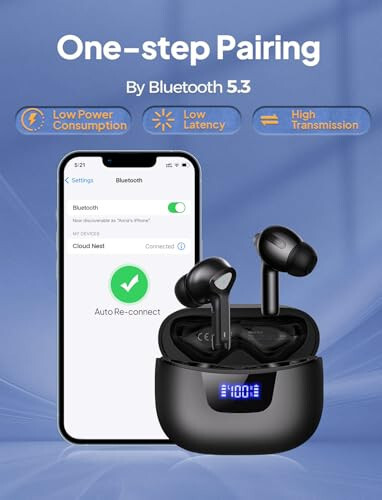 Wireless Earbuds Bluetooth Headphones with Mic 50H Playback Deep Bass Stereo Ear Buds with LED Power Display Charging Case IPX7 Waterproof in-Ear Earphones for Laptop Pad Tablet Android/iOS Phones - 3