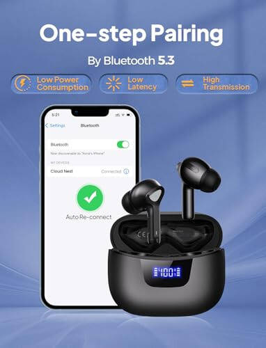 Wireless Earbuds Bluetooth Headphones with Mic 50H Playback Deep Bass Stereo Ear Buds with LED Power Display Charging Case IPX7 Waterproof in-Ear Earphones for Laptop Pad Tablet Android/iOS Phones - 3