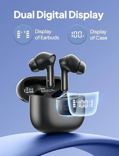 Wireless Earbuds Bluetooth Headphones with Mic 50H Playback Deep Bass Stereo Ear Buds with LED Power Display Charging Case IPX7 Waterproof in-Ear Earphones for Laptop Pad Tablet Android/iOS Phones - 4