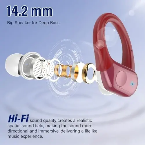 Wireless Earbuds Sports, 75Hrs Bluetooth 5.4 Headphones, Bass Hi-Fi Stereo | Over Ear Buds Running Workout Gym, ENC Noise Cancelling Headset with Earhook, IP-X7 Waterproof Earphones for Android iOS - 4