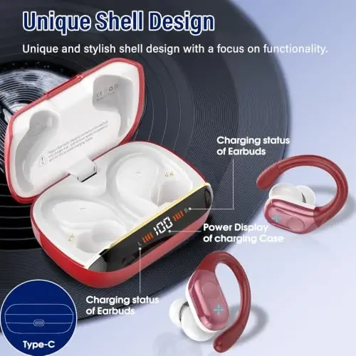 Wireless Earbuds Sports, 75Hrs Bluetooth 5.4 Headphones, Bass Hi-Fi Stereo | Over Ear Buds Running Workout Gym, ENC Noise Cancelling Headset with Earhook, IP-X7 Waterproof Earphones for Android iOS - 5