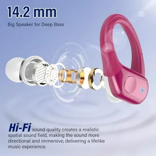Wireless Earbuds Sports, 75Hrs Bluetooth 5.4 Headphones, Hi-Fi Stereo Bass | Over Ear Buds Running Workout Gym, ENC Noise Cancelling Earphones with Earhook, IP-X7 Waterproof Headset for iOS Android - 2