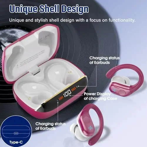 Wireless Earbuds Sports, 75Hrs Bluetooth 5.4 Headphones, Hi-Fi Stereo Bass | Over Ear Buds Running Workout Gym, ENC Noise Cancelling Earphones with Earhook, IP-X7 Waterproof Headset for iOS Android - 3