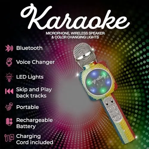 Wireless Express - Sing-Along Bling Bluetooth Karaoke Microphone and Bluetooth Stereo Speaker All-in-One (Rainbow Bling) - 2