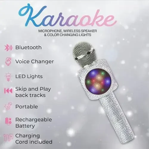 Wireless Express - Sing-Along Bling Bluetooth Karaoke Microphone and Bluetooth Stereo Speaker All-in-One (Silver Bling) - MODAZONE (1)