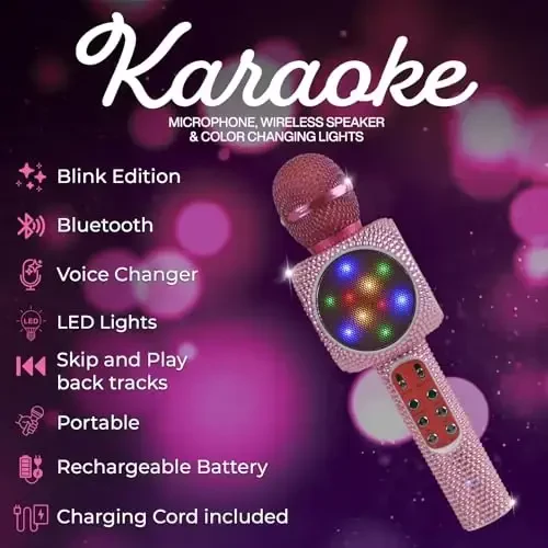 Wireless Express - Sing-Along Bling Bluetooth Karaoke Mikrofon va Bluetooth Stereo Karnay Hammasi Birda (Pushti Bling) - 2