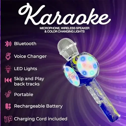 Wireless Express - Sing-Along Bling Bluetooth Karaoke Mikrofon va Bluetooth Stereo Karnay Hammasi Birda (Swirl Purple) - 4