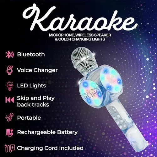 Wireless Express - Sing-Along Bluetooth Karaoke Microphone and Bluetooth Stereo Speaker, Swirl Edition, All-in-One (Swirl Blue) - 2