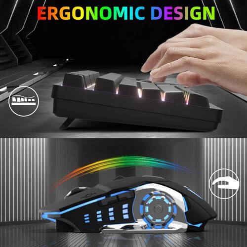 Wireless Gaming Keyboard and Mouse Combo - RGB Backlit,Rechargeable Wireless Keyboard and Ergonomic Backlit Mouse,Wireless Keyboard and Mouse for Gaming Work,Long-Lasting Built-in Battery (Black) - 5