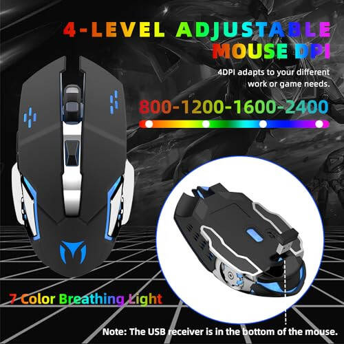 Wireless Gaming Keyboard and Mouse Combo - RGB Backlit,Rechargeable Wireless Keyboard and Ergonomic Backlit Mouse,Wireless Keyboard and Mouse for Gaming Work,Long-Lasting Built-in Battery (Black) - 6