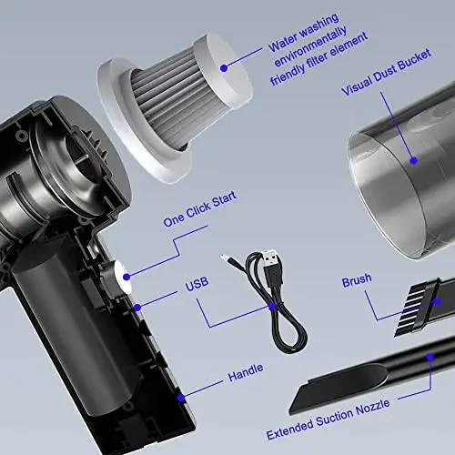 Wireless Handheld Car Vacuum Cleaner, Portable Vacuum Cleaner for Car, Suction Car Vacuum Cleaner, 5500PA Suction Cordless Car Vacuum, Rechargeable Mini Car Vacuum for Vehicle, Home and Office - 2