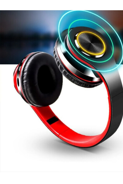 Wireless Headphones Bluetooth Microphone Over-Ear Headphones with LED Light Foldable BLACK-RED - 11