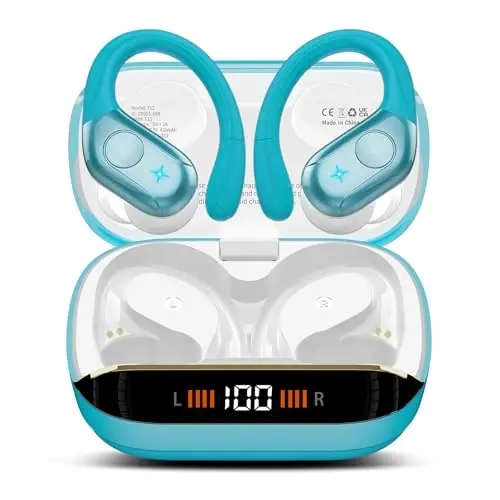 Wireless Headphones Sports, 75Hrs Bluetooth 5.4 Earbuds, Bass Hi-Fi Stereo | ENC Noise Cancelling Over Ear Buds, Running Workout Gym Headset with Earhook, IP-X7 Waterproof Earphones for Android iOS - 1