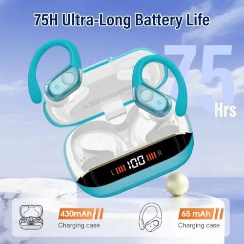 Wireless Headphones Sports, 75Hrs Bluetooth 5.4 Earbuds, Bass Hi-Fi Stereo | ENC Noise Cancelling Over Ear Buds, Running Workout Gym Headset with Earhook, IP-X7 Waterproof Earphones for Android iOS - Ltinist (1)