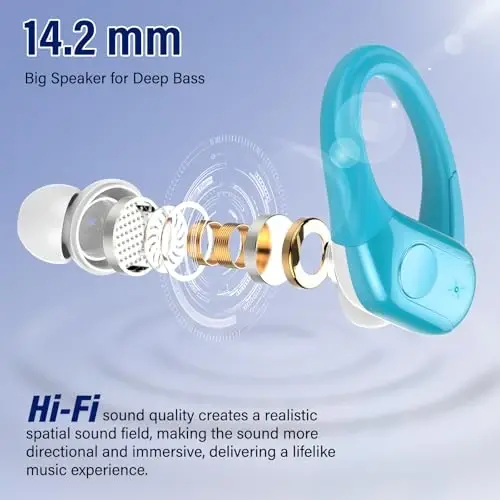 Wireless Headphones Sports, 75Hrs Bluetooth 5.4 Earbuds, Bass Hi-Fi Stereo | ENC Noise Cancelling Over Ear Buds, Running Workout Gym Headset with Earhook, IP-X7 Waterproof Earphones for Android iOS - 3