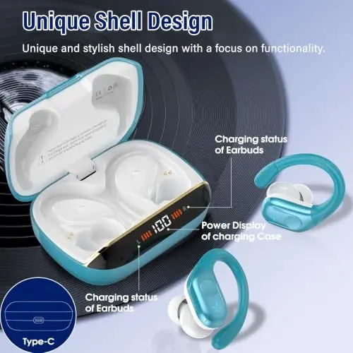 Wireless Headphones Sports, 75Hrs Bluetooth 5.4 Earbuds, Bass Hi-Fi Stereo | ENC Noise Cancelling Over Ear Buds, Running Workout Gym Headset with Earhook, IP-X7 Waterproof Earphones for Android iOS - 6