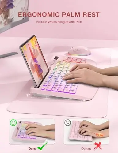 Wireless Keyboard and Mouse Combo, 9 Backlit Effects, Wrist Rest, Phone Holder, 2.4G Lag-Free Ergonomic Keyboards, KM22 MAX Rechargeable Silent Set for Computer, Laptop, Mac, Windows -SABLUTE（Pink） - 2